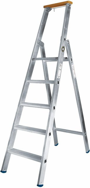 Iller Stufenstehleiter aus Aluminium in Silber mit 8 Stufen und Hartholzstufe als Ablage, Höhe: 3,85 m - Bild 1
