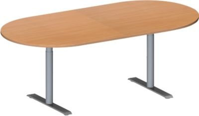Schäfer Shop Genius Konferenztisch MODENA FLEX, oval, T-Fuß Rundrohr, Buche und Weißaluminium, B: 200 cm, T: 100 cm, H: 65-85 cm - Bild 1