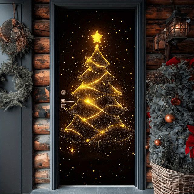 VIKAMA 2D-Weihnachtsbaum-Türbanner als hängender Hintergrund für drinnen und draußen, Multicolor - Bild 1
