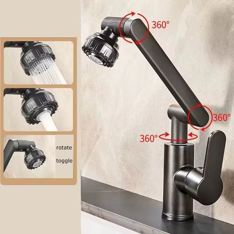 Multifunktionaler Dual-Modus-Wasserhahn mit drehbarem Roboterarm für Küche und Badezimmer von ctzszzmm in Schwarz und Brushed Nickel - Bild 4