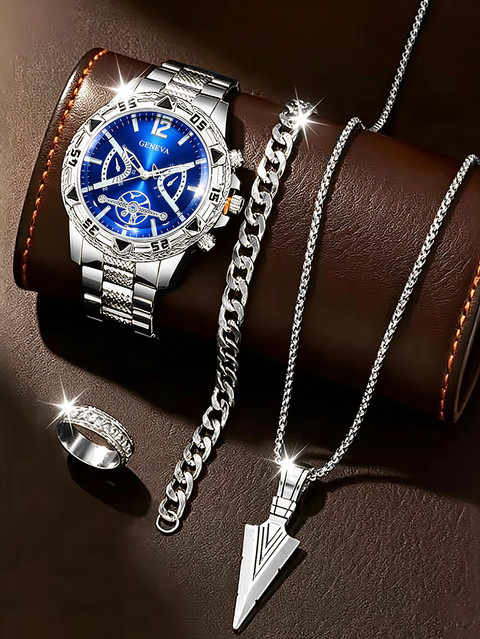 CMK Schmuck-Set, Quarzuhr, Edelstahl, Silber, Herren - Bild 1