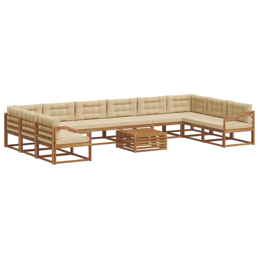 vidaXL 11-teilige Outdoor-Sofagarnitur in U-Form aus Akazienholz mit Kissen in Natur und Beige - Bild 2