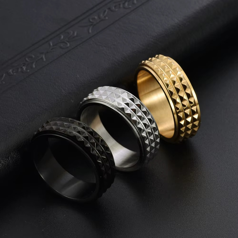 Herren-Ring Titanstahl, 8 mm, drehbar, Pyramide - Bild 1