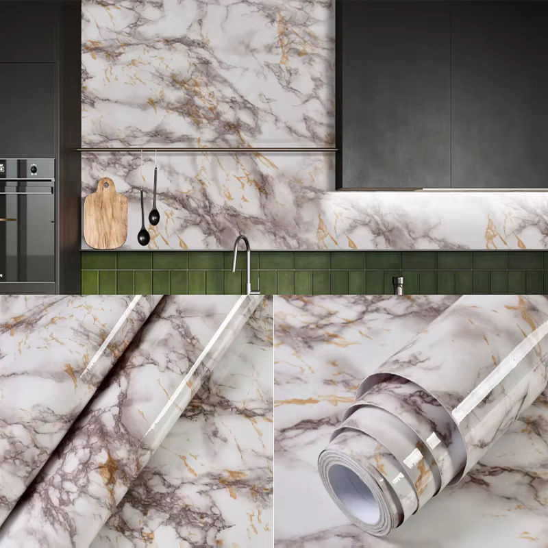 Selbstklebende Marmor Tapete von ctzszzmm in Grau aus wasserdichtem Vinyl und PVC als dekorativer Wandaufkleber für deine Küche - Bild 2