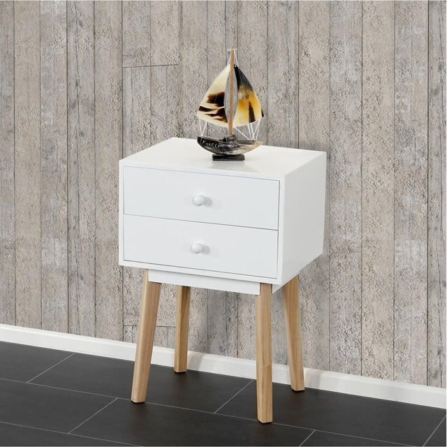 MCW Kommode Vaasa T271 Nachttisch im skandinavischen Retro-Design, Weiß, B/T/H: 59 x 40 x 30 cm - Bild 1