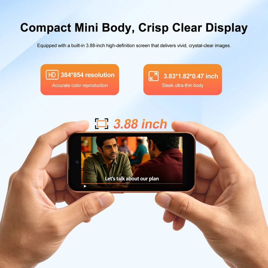 SERVO 19Air Pocket Mini Smartphone Orange mit Android 12, 3,88 Zoll HD-Bildschirm, 6GB RAM, 128GB Speicher, 4G LTE, Dual-SIM und GPS - Bild 2