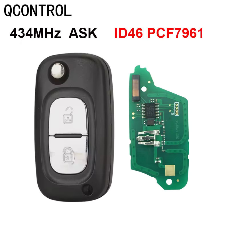 QCONTROL Flip Remote Key Fob 2/3 Tasten 433 MHz ASK ID46 PCF7961 für Mercedes Benz Citan 2012–2019 Smart W364 Schwarz - Bild 2