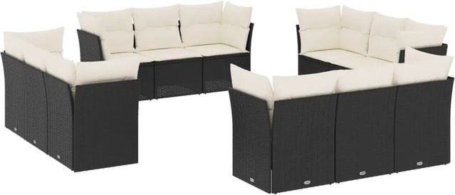 vidaXL 12-tlg. Garten-Sofagarnitur in U-Form aus Polyrattan mit Kissen und Stauraum, Schwarz - Bild 1