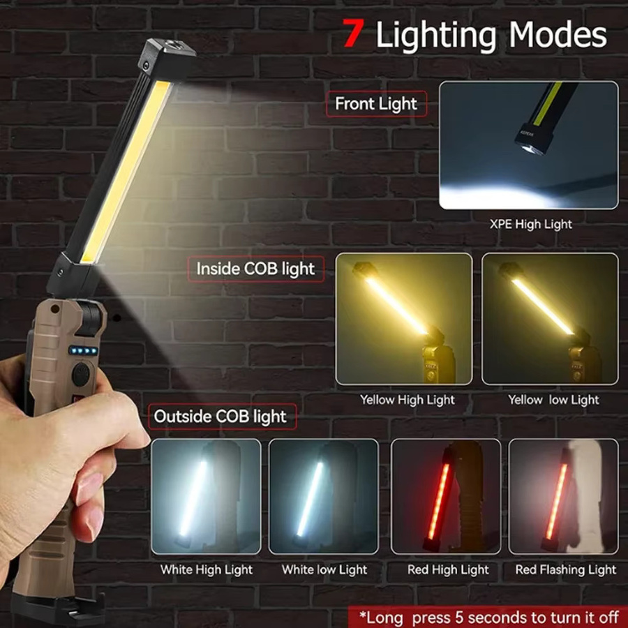 XIWANGFIRE Wiederaufladbarer LED-Arbeitsscheinwerfer mit COB-Licht, zusammenklappbare Taschenlampe mit Magnetfuß und 360 Grad Drehung in Schwarz - Bild 2