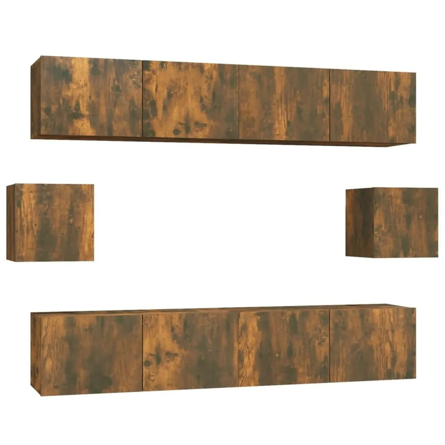 vidaXL 6-teiliges TV-Schrank-Set aus Holzwerkstoff in Räuchereiche, Braun, Wandmontage für dein Wohnzimmer, 4 x B: 80 cm, T: 30 cm, H: 30 cm und 2 x B: 30,5 cm, T: 30 cm, H: 30 cm - Bild 2