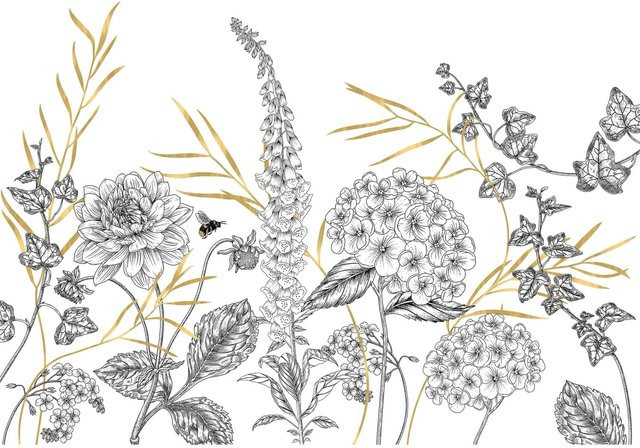 Komar Vliesfototapete Bumble Bee in Weiß und Gold, B: 350 cm, H: 250 cm - Bild 1