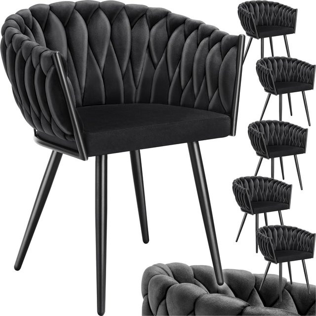 tectake Set Esszimmerstühle Astano 6er Set gepolstert mit Samtbezug und Knotendesign in Schwarz B/T/H: 60,5 x 55 x 75 cm - Bild 1