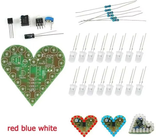 YTDMEN DIY Kit Herzform Atemlampen Elektronisches Lernset mit LED-Suite in Weiß, Rot und Blau - Bild 1