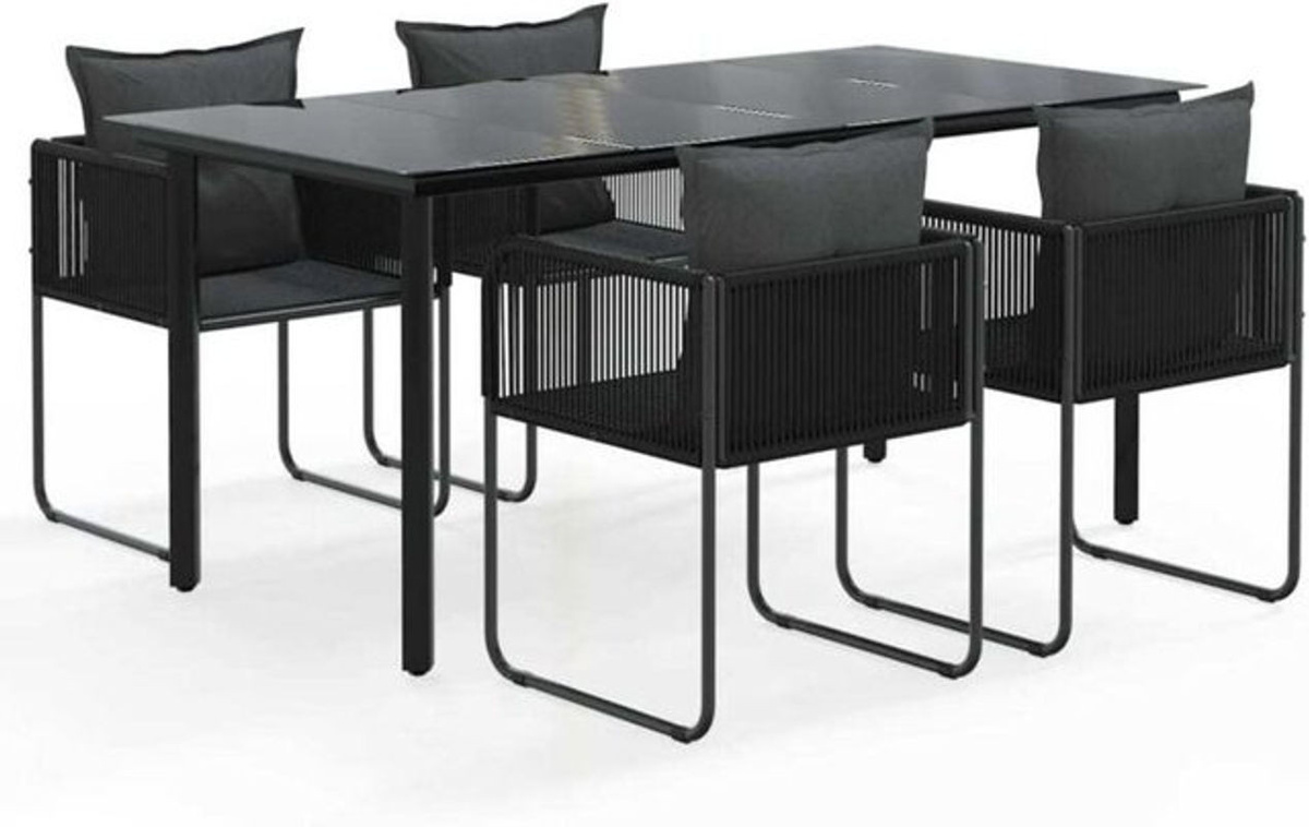 Vidaxl 5-tlg. Gartenmöbel-Set aus Polyrattan in Schwarz mit modernen Polsterauflagen aus Polyester und Stahlgestell - Bild 1