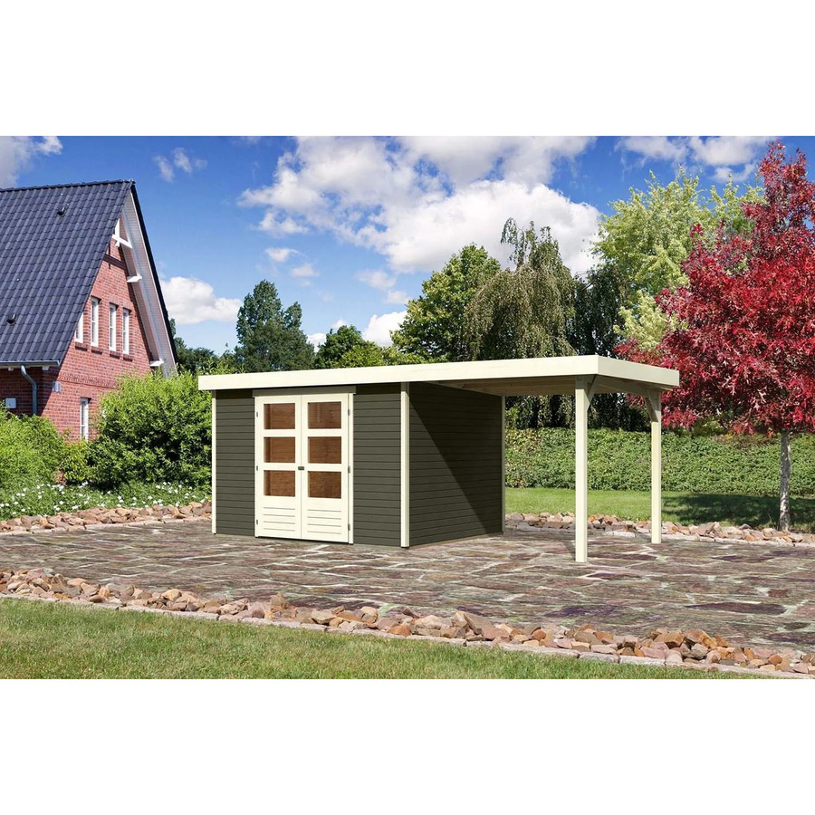 Karibu Holz-Gartenhaus Boras mit Flachdach in Terragrau, B: 298 cm, T: 242 cm - Bild 2