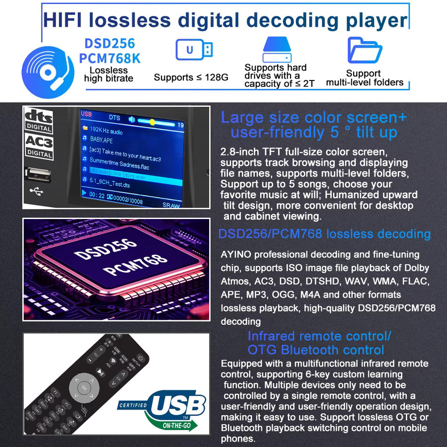 AYINO 4K HDMI 2.0 DAC Konverter mit Bluetooth 5.4, 5.1CH Audio Decoder, ESS9038q2m, APTX, DTS-HD, AC3, DSD 768KHz und ARC in Schwarz - Bild 4