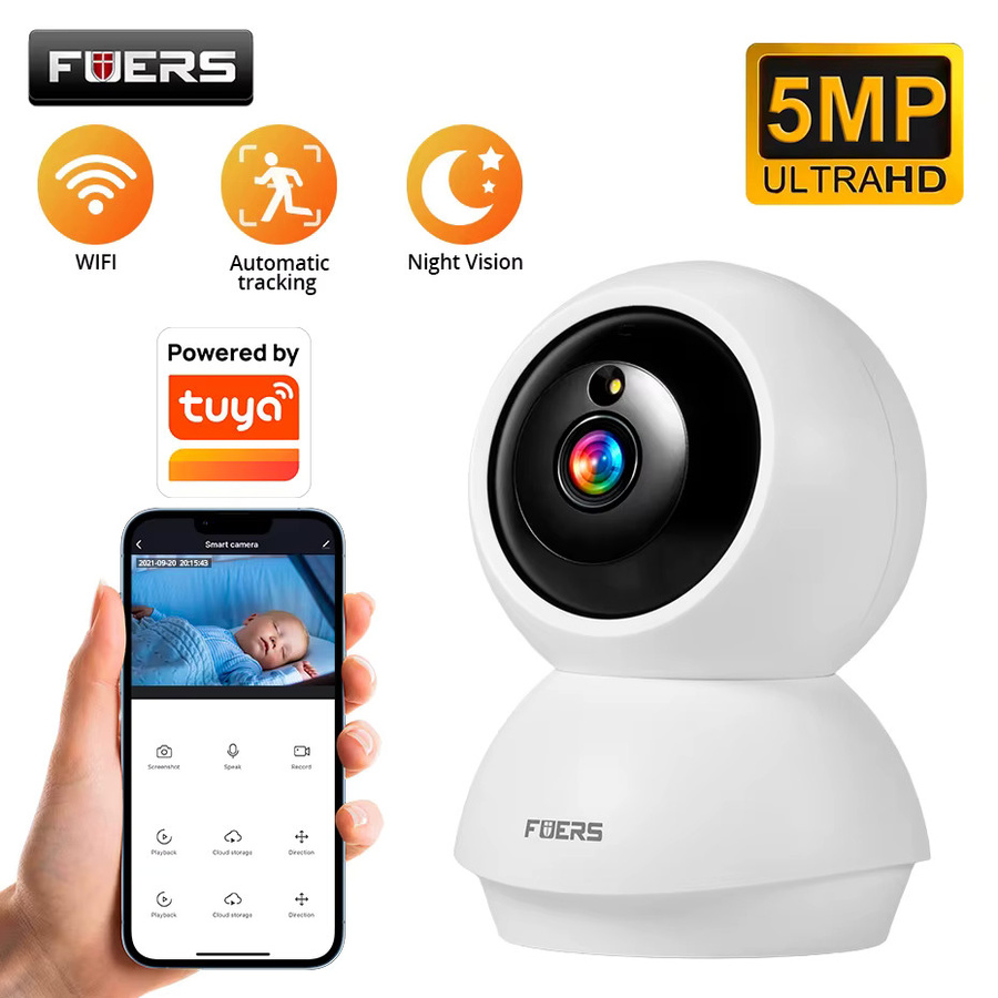 Fuers Tuya Smart Home WiFi IP Überwachungskamera mit 5MP, AI-Erkennung und automatischem Tracking, weißer Indoor Baby Monitor mit App-Steuerung - Bild 5