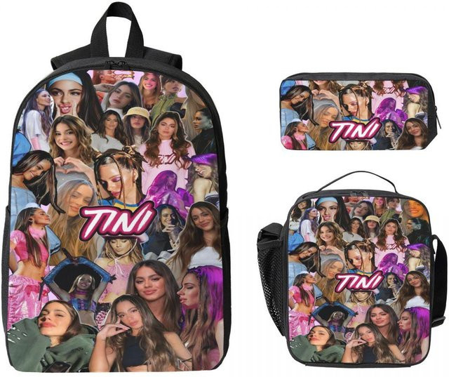 Schulset von Fancy Style Studio mit Kinderrucksack, Brotdose und Federmäppchen im TINI STOESSEL Futtura Album Design, schwarz und mehrfarbig - Bild 1