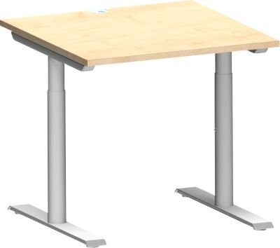 Schäfer Shop Genius Schreibtisch MODENA FLEX höhenverstellbar mit T-Fuß-Rundrohr in Ahorn und Weißaluminium, Breite: 80 cm, Tiefe: 80 cm - Bild 1