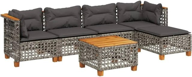 vidaXL 6-tlg Garten-Sofagarnitur aus Poly Rattan und Akazienholz in Grau mit Kissen Modell 186 - Bild 1