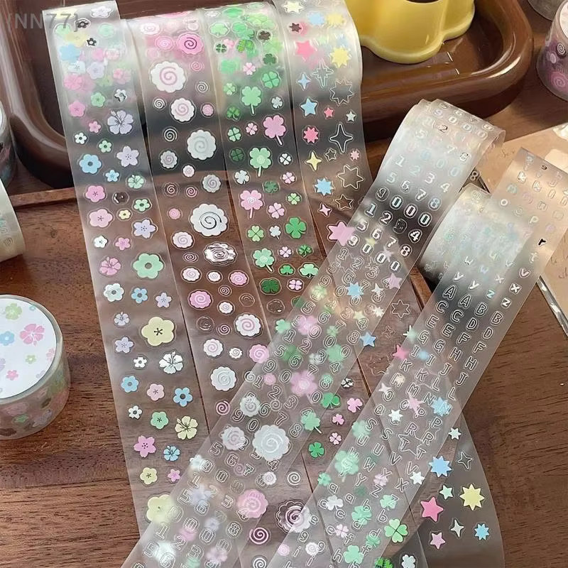Dekoratives PET Washi Tape mit Alphabet, Sternen, Klee und Fisch Motiven in Multicolour für DIY Planer und Tagebuch Gestaltung - Bild 2
