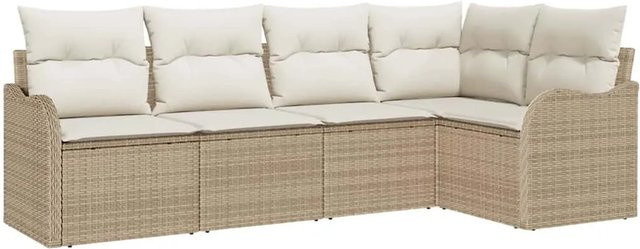 vidaXL Garten-Sofa-Set aus Poly Rattan in Beige mit 5-teiliger L-Form und Kissen inklusive - Bild 1