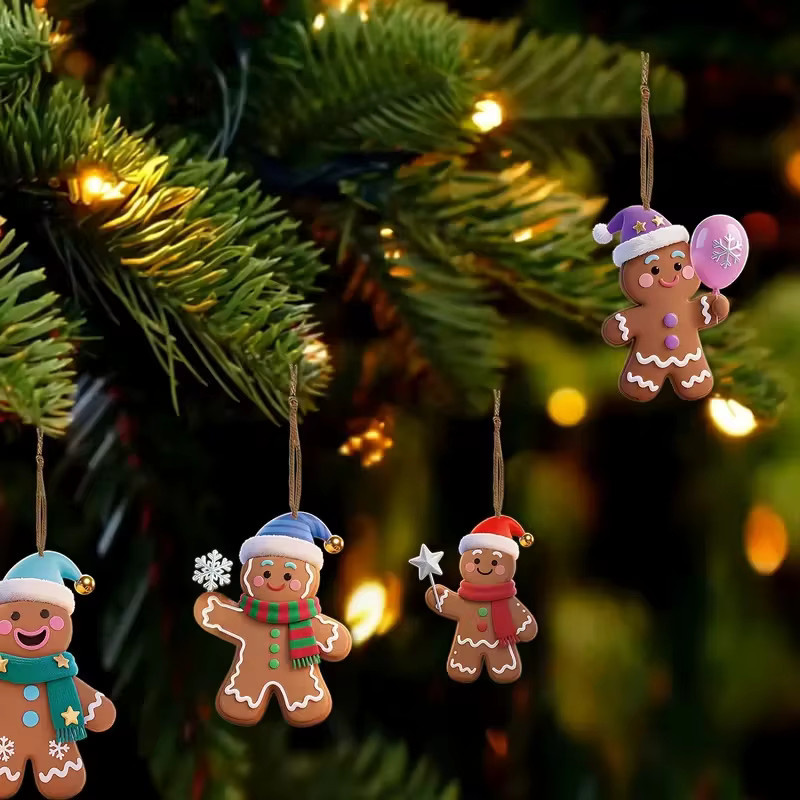 ZQNYCY 12er Set Weihnachts Lebkuchenmann Holz Anhänger als DIY Baumschmuck und Partydekoration für Kinder in Mehrfarbig - Bild 3