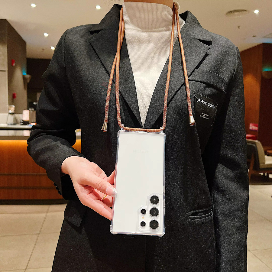 Stoßfeste Samsung Galaxy S26 Ultra S25 S24 Plus Schutzhülle mit Crossbody Halskette Lanyard Kordel Riemen in Transparent und Schwarz - Bild 3