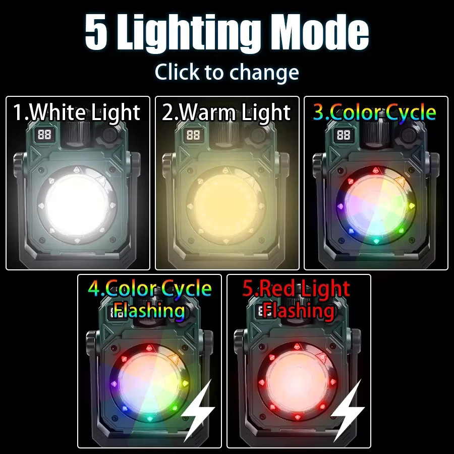 NEWBIRTH Solar-Magnet-Arbeitsleuchte mit LED und 5 Modi, wiederaufladbare Taschenlampe für Camping, Garten und Notbeleuchtung - Bild 2