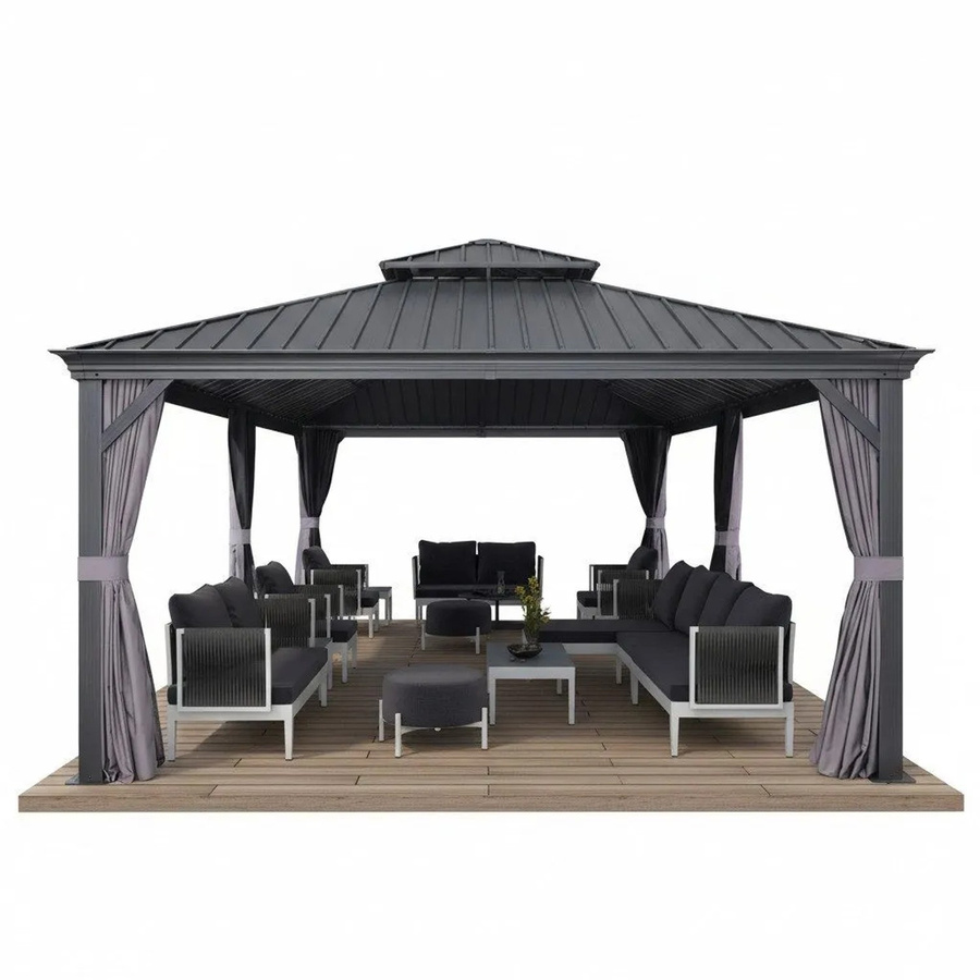 Purple Leaf Gartenpavillon Hardtop Gazebo mit Stahldach und Seitenwänden in Grau - Bild 2