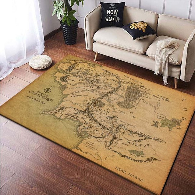 UQIDEHOME Bereichsteppich Mittelerde Karten Ring Muster in Beige, rutschfest und waschbar, B/T: 80 x 160 cm - Bild 1