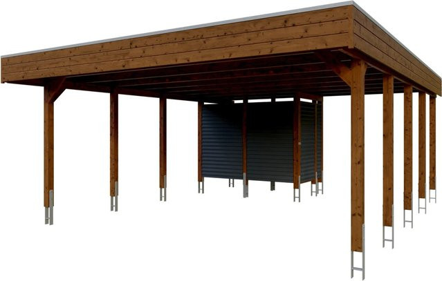 Skan Holz Doppelcarport Friesland Set 14 mit Abstellraum, B/T: 557 x 708 cm, Nussbaum Braun - Bild 1
