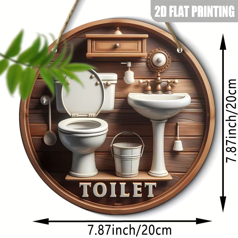 HELLOYOUNG Vintage Aluminiumschild Rund mit lustigem Toilettenthema in Braun zur Wanddekoration - Bild 2