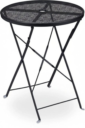 Relaxdays Balkontisch aus Stahl in Schwarz, klappbarer Rundtisch mit Schirmloch für Balkon, Terrasse und Garten, B: 71,5 cm, T: 60,5 cm