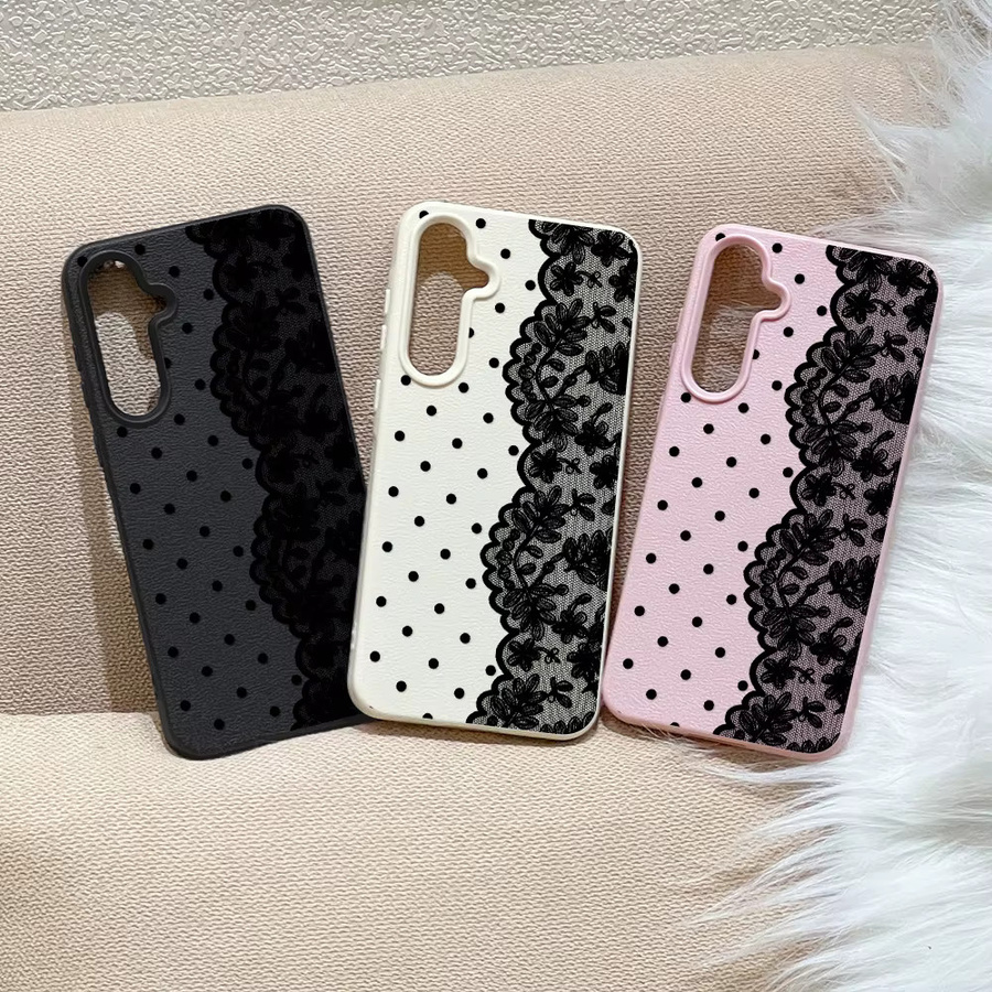 Handyhülle für Samsung Galaxy S26 S25 S24 S23 Ultra S24 FE A57 A56 A55 A54 5G A07 A06 A15 4G mit gepunktetem Blumenrand in Schwarz - Bild 3