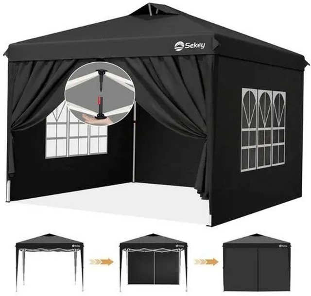Sekey Faltpavillon Schwarz mit 4 Seitenteilen, wasserdicht und winterfest, B/T/H: 300 x 300 x 260 cm - Bild 1