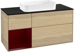 V&B Waschtischunterschrank Finion mit Regal links in Peony und Oak Veneer, B/T: 120 x 60 cm - Bild 1