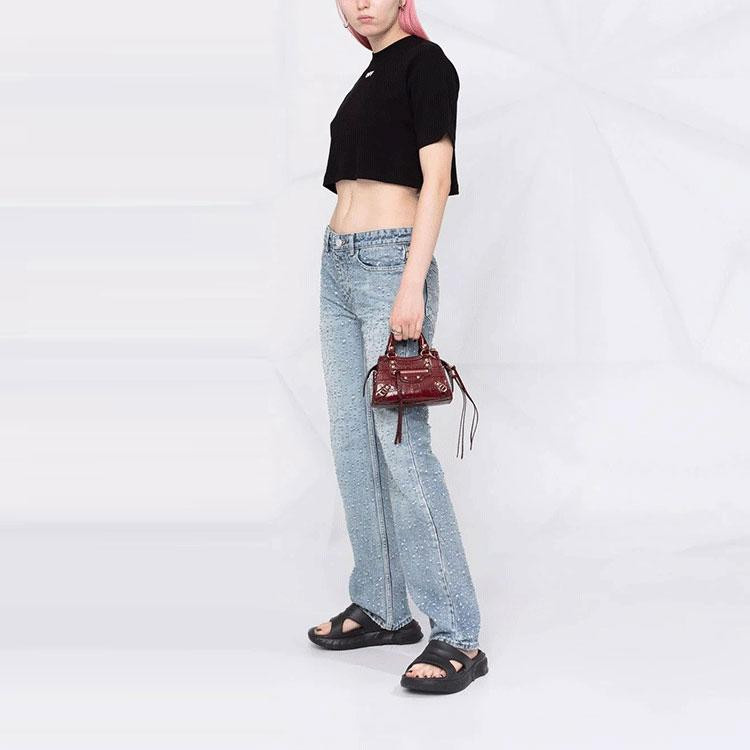 Off-White Off Stamp Geripptes Cropped T-Shirt, Schwarz/Weiß, Damen - Bild 2