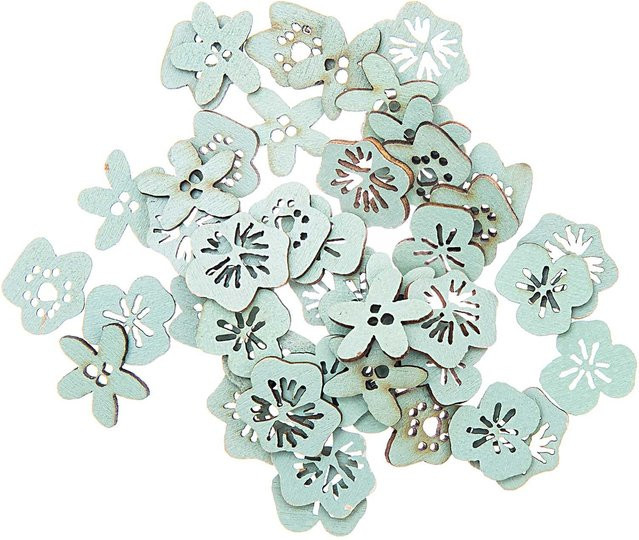 Rico Design Holzstreu Blüten in Mint, 48 Stück - Bild 1