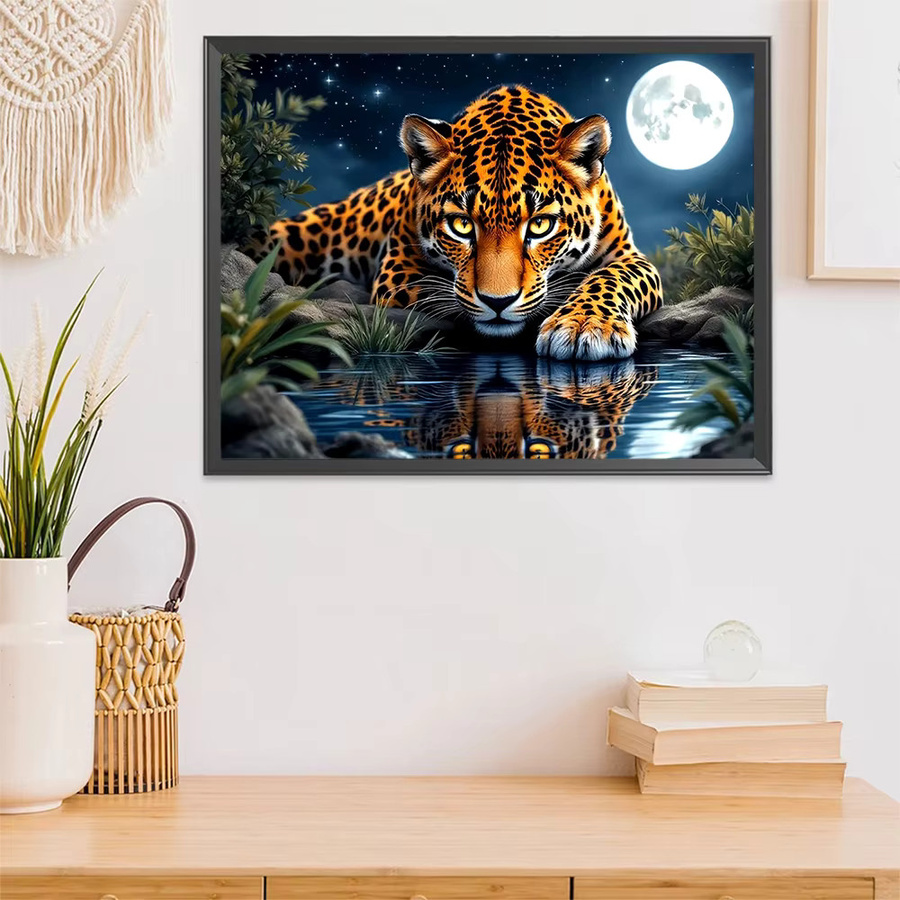 EverShine Diamond Painting Set Leopard Mond Motiv mit Vollquadrat-Mosaik und bunten Strass-Steinen zur Wandkunst Bastelset - Bild 3