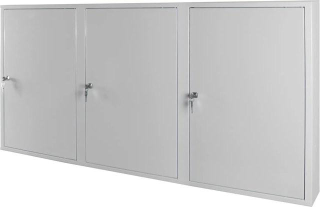 PROREGAL Werkzeugwandschrank aus Stahlblech mit 3 Türen und 4 Fachböden in Lichtgrau, H x B x T: 75 x 150 x 20 cm - Bild 1