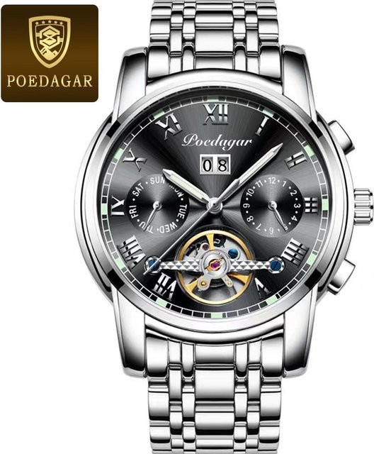 POEDAGAR Armbanduhr Automatik, Edelstahl, Grau, Herren - Bild 1