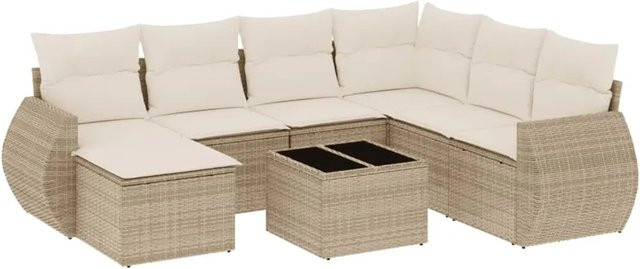 vidaXL 8-teilige Garten-Sofagarnitur aus Poly-Rattan mit Kissen in Beige-Creme - Bild 1