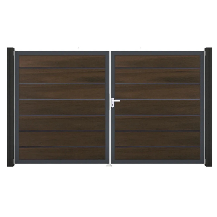 GroJa Grande Steckzaun Tor Premium DIN Rechts Doppel-Tor aus Aluminium und BPC in Walnuss, Breite: 40 cm - Bild 2