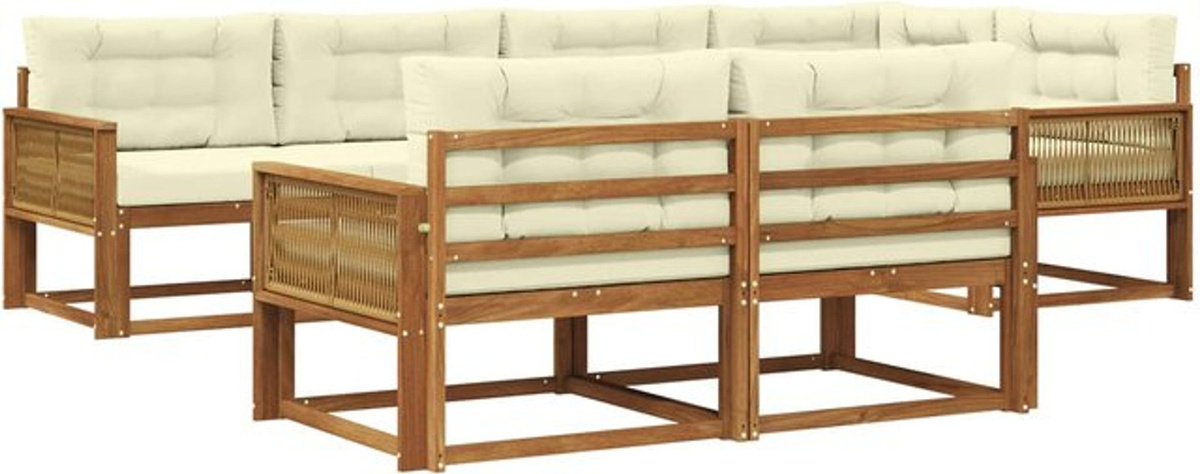 7-teilige Outdoor-Sofagarnitur aus Akazie mit Kissen in Natur und Beige von vidaXL - Bild 1