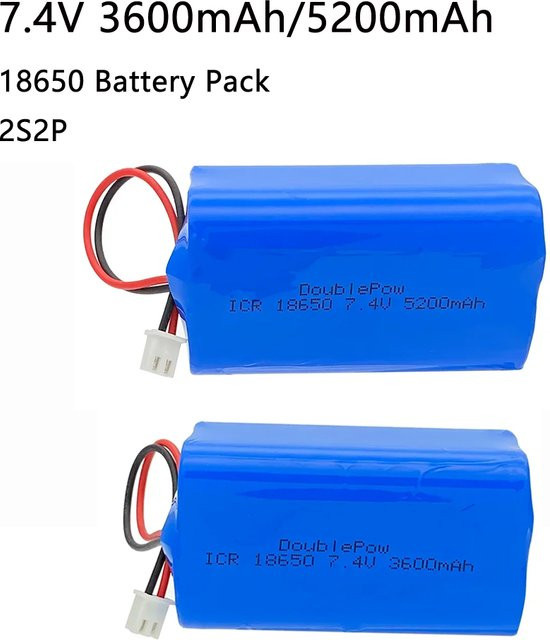 DOUBLEPOW Wiederaufladbare 18650 2S2P Akku-Batterie 7,4 V mit Schutzplatine für Bluetooth-Lautsprecher und Solarlicht, 3600 mAh, Blau - Bild 1
