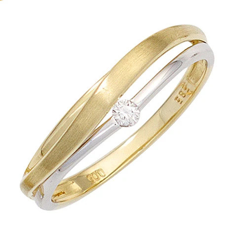Colfem Ring 585 Gelbgold, Weißgold bicolor, Diamant, Brillant, Damen, 52 - Bild 1