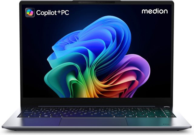 Medion SPRCHRGD 14 S1 Notebook in Silber mit 14 Zoll QHD+ Display, Qualcomm Snapdragon X Plus, 16 GB RAM, 512 GB SSD und Windows 11 - Bild 1