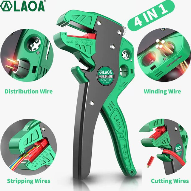 LAOA 4-in-1 Multifunktionale Abisolierzange und Kabelschneidezange in Grün - Bild 1