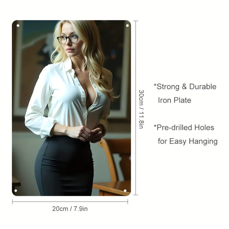 HELLOYOUNG Retro-Wanddekoration aus Metall in Weiß und Multicolour – Abstraktes Vintage-Kunstschild mit Frauenporträt für dein Wohnzimmer oder Büro - Bild 3